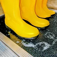 Nerezová dekontaminační dezinfekční rohož (vana) na boty, obuv, podrážky a pro přejezd vozíků FLOMA SD-09 - délka 93 cm, šířka 83 cm, výška 2 cm