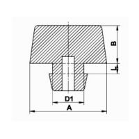 Černý gumový doraz nástrčný do díry FLOMA - průměr 1,4 cm, výška 0,8 cm, výška krku 0,25 cm