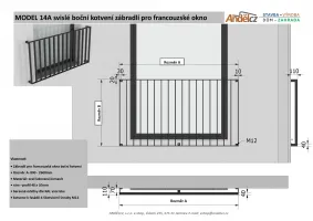 MODEL 14A svislé boční kotvení zábradlí pro francouzské okno