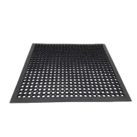 Černá gumová (75% NBR) protiúnavová protiskluzová olejivzdorná rohož FLOMA WorkMate - délka 90 cm, šířka 90 cm, výška 1,4 cm