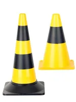 Černo-žlutý plastový dopravní kužel - šířka 21 cm, výška 30 cm