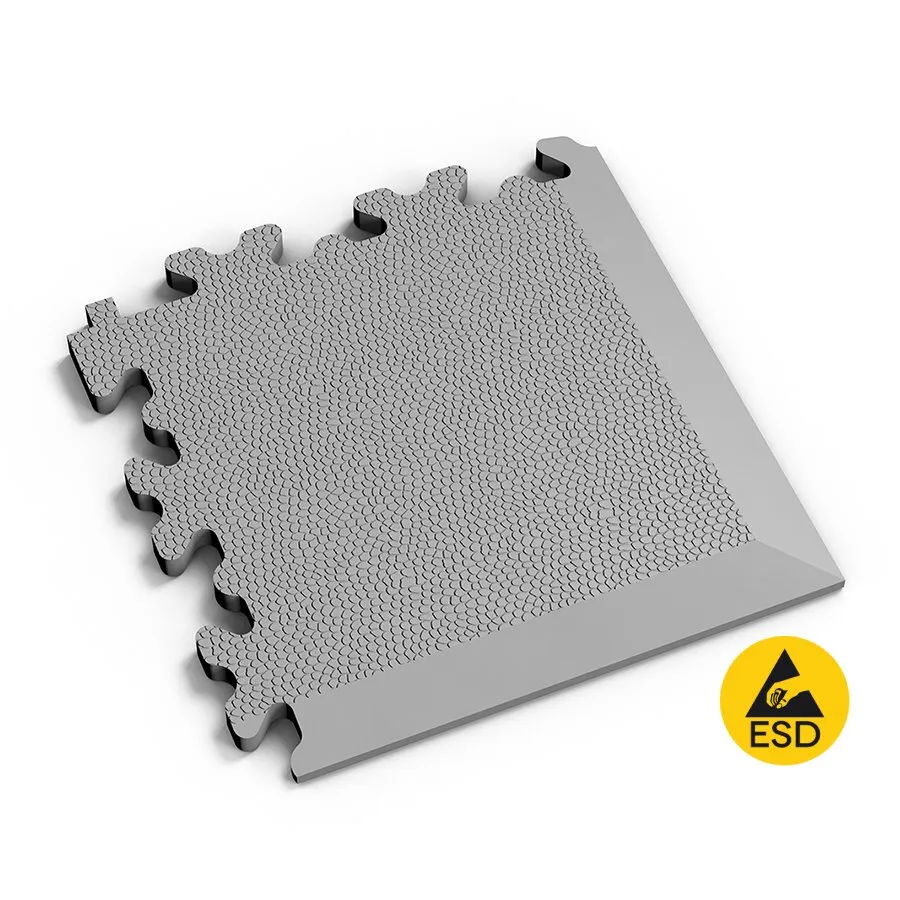 Šedý plastový (PVC) rohový nájezd Fortelock Industry ESD (kůže) - délka 14,5 cm, šířka 14,5 cm, výška 0,7 cm