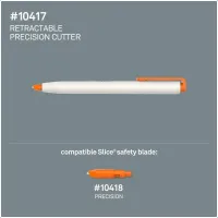 Bílý plastový přesný zatahovací nůž SLICE - délka 13,5 cm, šířka 1,2 cm, výška 1,4 cm