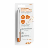 Bílý plastový přesný zatahovací nůž SLICE - délka 13,5 cm, šířka 1,2 cm, výška 1,4 cm