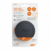 Černo-oranžový plastový malý samozatahovací nůž na krabice SLICE - délka 9 cm, šířka 9 cm, výška 2,5 cm