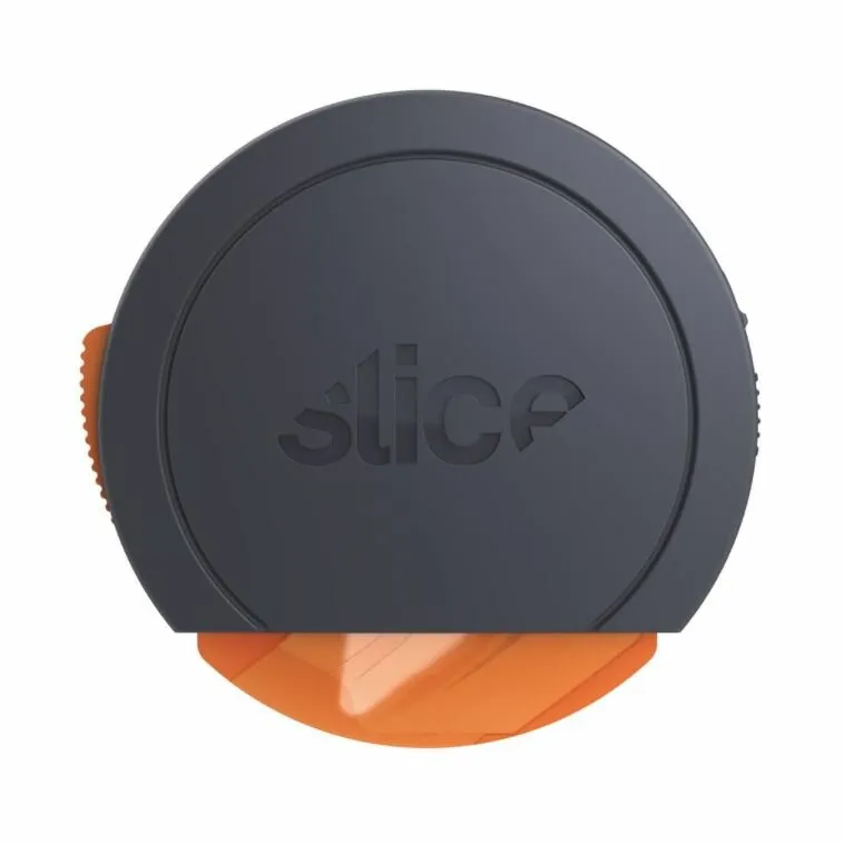 Černo-oranžový plastový malý samozatahovací nůž na krabice SLICE - délka 9 cm, šířka 9 cm, výška 2,5 cm