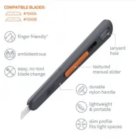 Černo-oranžový plastový polohovatelný nůž na krabice SLICE - délka 13,9 cm, šířka 2,2 cm, výška 1,1 cm