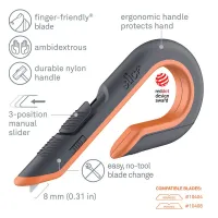 Černo-oranžový plastový polohovatelný nůž na krabice SLICE - délka 17 cm, šířka 8,6 cm, výška 1,8 cm