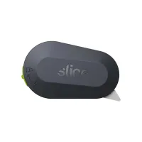 Černo-zelený plastový malý bezpečnostní samozatahovací nůž na krabice SLICE - délka 6,2 cm, šířka 3,8 cm, výška 1,2 cm