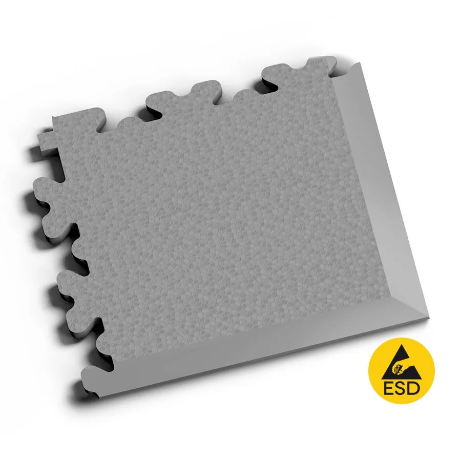 Šedý plastový (PVC) rohový nájezd Fortelock XL ESD (hadí kůže) - délka 14,5 cm, šířka 14,5 cm, výška 0,4 cm