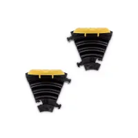 Černo-žlutý plastový rohový kabelový most s víkem "levá zatáčka" (2x30x35, 1x35x35) DEFENDER MINI - šířka 29 cm, výška 5 cm