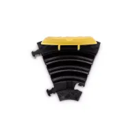 Černo-žlutý plastový rohový kabelový most s víkem "levá zatáčka" (2x30x35, 1x35x35) DEFENDER MINI - šířka 29 cm, výška 5 cm