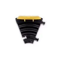 Černo-žlutý plastový rohový kabelový most s víkem "pravá zatáčka" (2x30x35, 1x35x35) DEFENDER MINI - šířka 29 cm, výška 5 cm