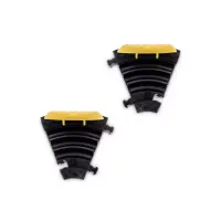 Černo-žlutý plastový rohový kabelový most s víkem "pravá zatáčka" (2x30x35, 1x35x35) DEFENDER MINI - šířka 29 cm, výška 5 cm