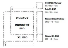 Černý plastový (PVC) rohový nájezd Fortelock Industry ESD (kůže) - délka 14,5 cm, šířka 14,5 cm, výška 0,7 cm