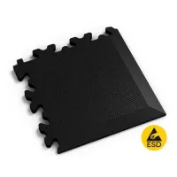 Černý plastový (PVC) rohový nájezd Fortelock Industry ESD (kůže) - délka 14,5 cm, šířka 14,5 cm, výška 0,7 cm