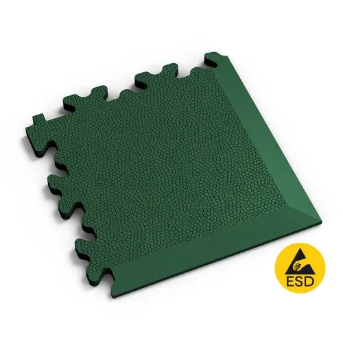 Zelený plastový (PVC) rohový nájezd Fortelock Industry ESD (kůže) - délka 14,5 cm, šířka 14,5 cm, výška 0,7 cm