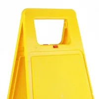 Žlutý plastový výstražný stojan "Pozor! Probíhá úklid" - šířka 30 cm, výška 61,5 cm