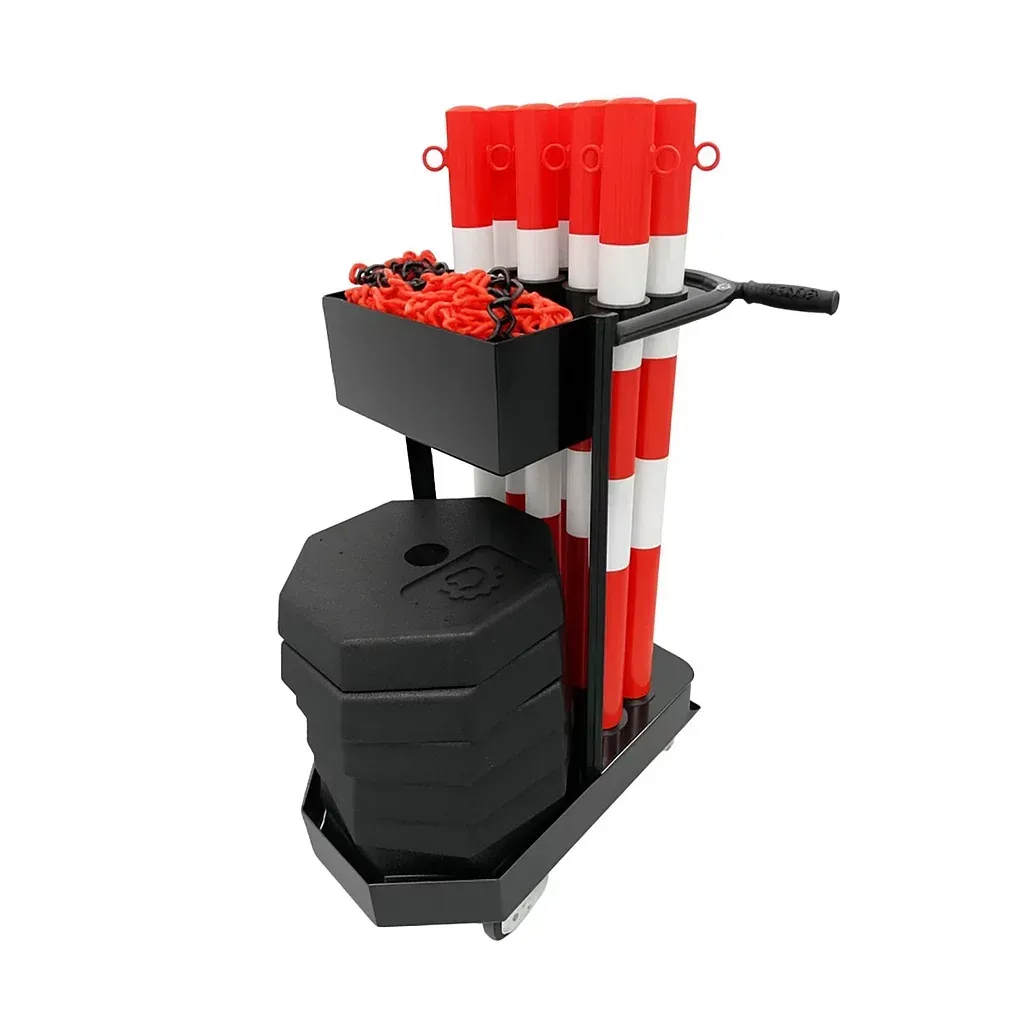 Bílo-červený ocelový gumový sloupek (sada) M - průměr 6 cm, výška 100 cm