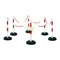 Bílo-červený ocelový gumový sloupek (6 x sloupek + patky, 5 x řetěz) - výška 100 cm