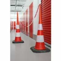 Oranžový plastový dopravní kužel s reflexním pruhem (sada) - průměr 11 cm, výška 75 cm