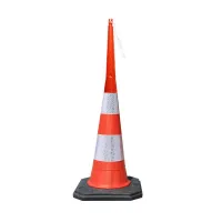 Oranžový plastový dopravní kužel s reflexním pruhem (sada) - průměr 11 cm, výška 140 cm