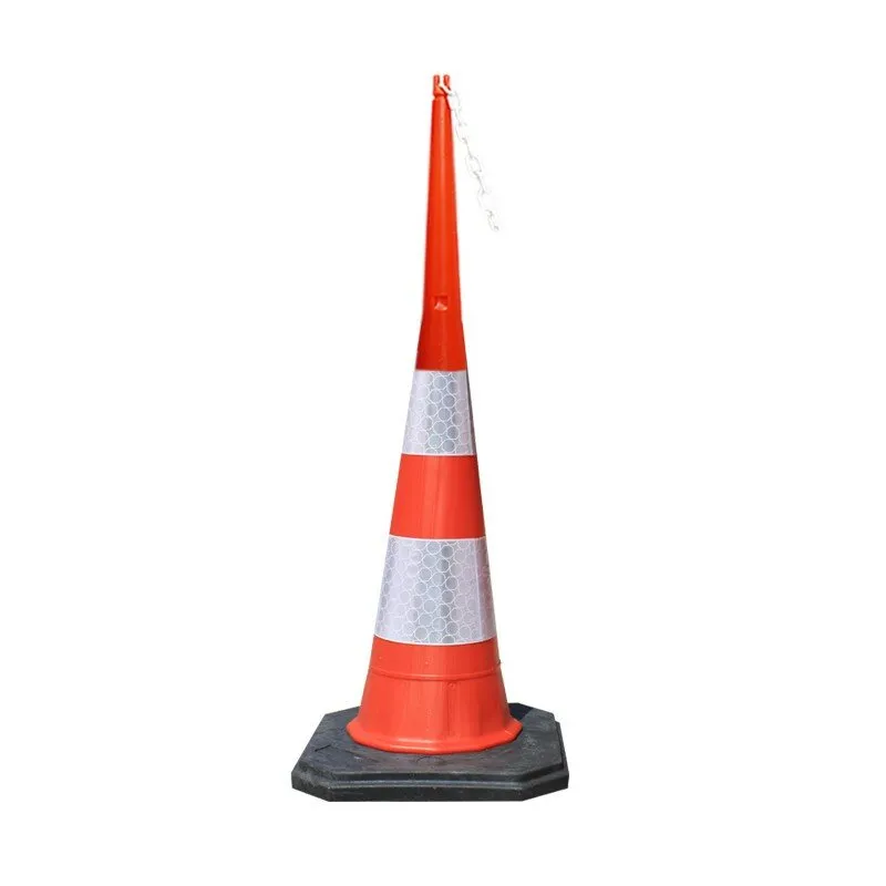 Oranžový plastový dopravní kužel s reflexním pruhem (sada) - průměr 11 cm, výška 140 cm