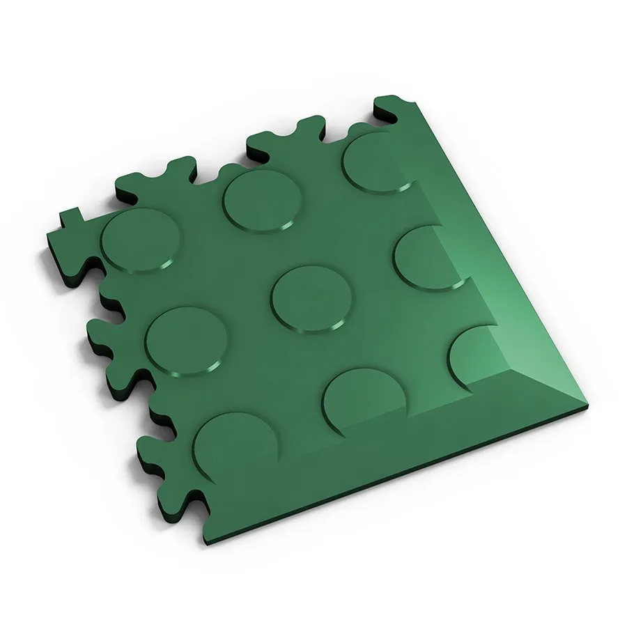 Zelený plastový (PVC) rohový nájezd Fortelock Industry Ultra (penízky) - délka 14 cm, šířka 14 cm, výška 1 cm