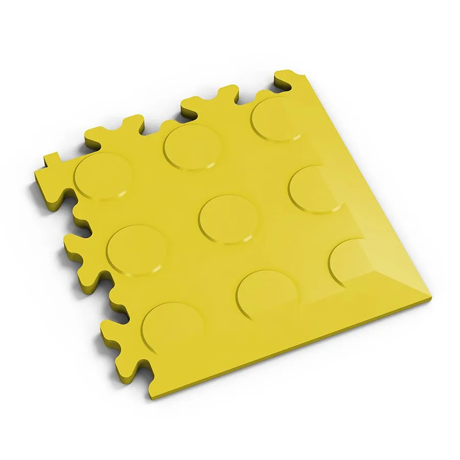 Žlutý plastový (PVC) rohový nájezd Fortelock Industry Ultra (penízky) - délka 14 cm, šířka 14 cm, výška 1 cm