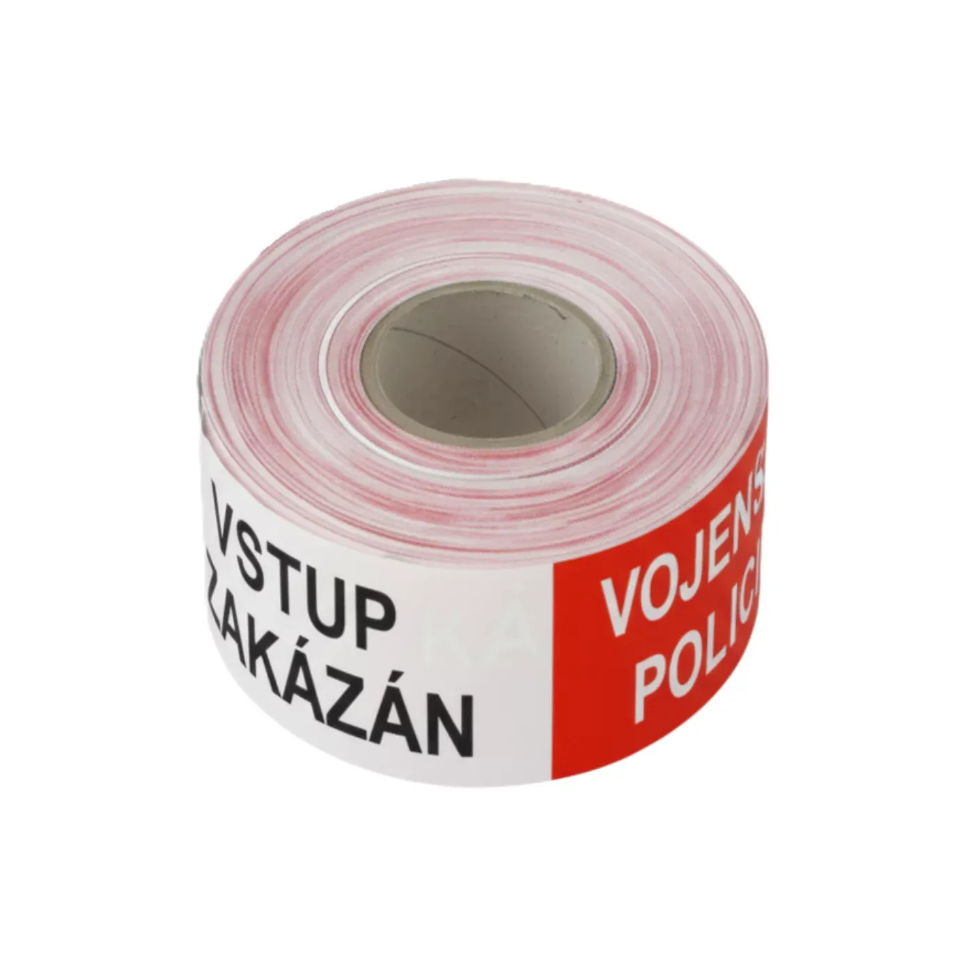 Červeno-bílá vytyčovací páska VOJENSKÁ POLICIE - VSTUP ZAKÁZÁN - délka 500 m, šířka 7,5 cm