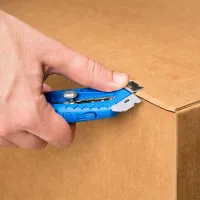 Modrý kovový bezpečnostní samozatahovací oboustranný nůž S8