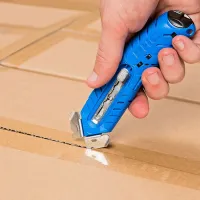 Modrý kovový bezpečnostní samozatahovací oboustranný nůž S8