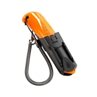 Oranžový kovový bezpečnostní samozatahovací nůž 3-tlačítkový