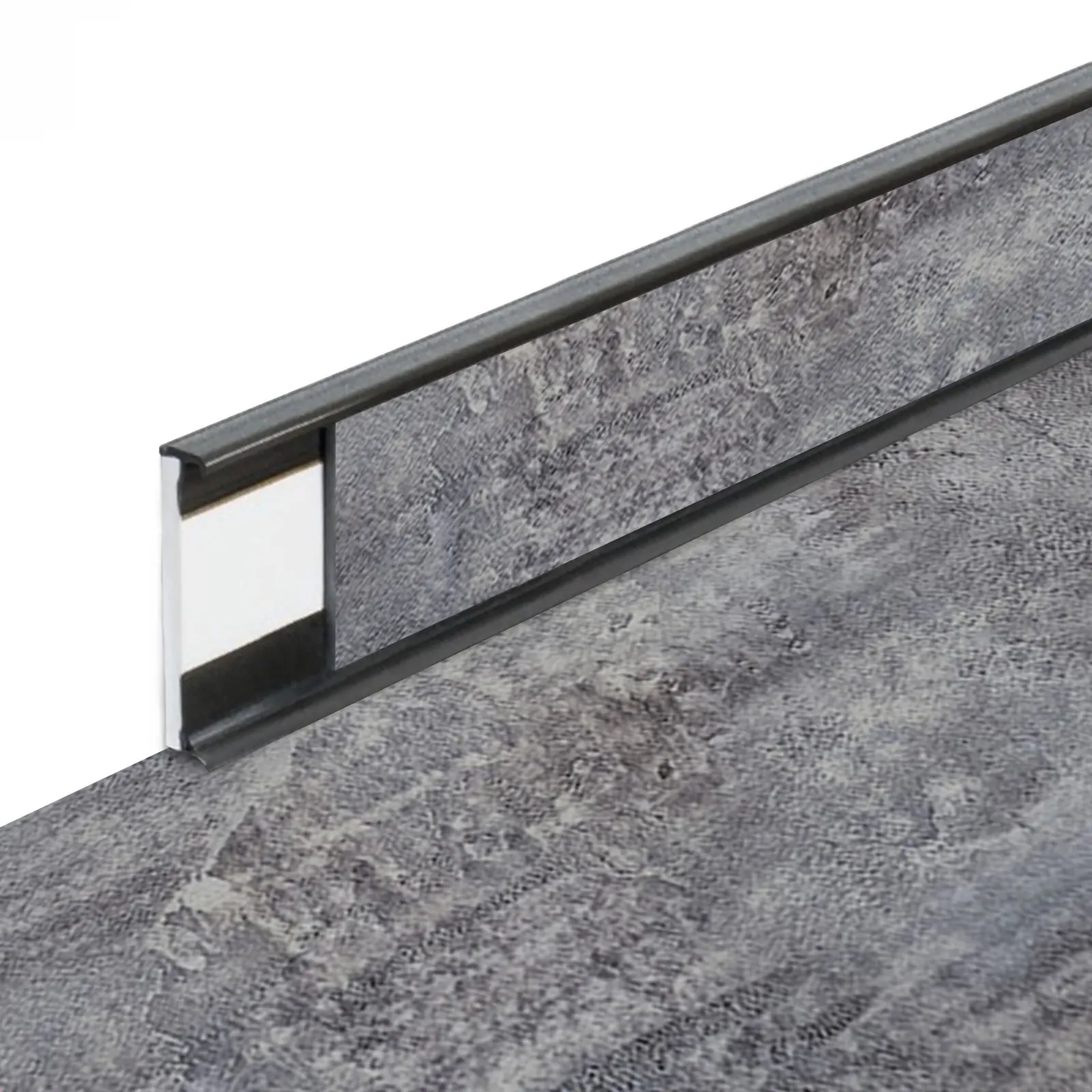 Plastová soklová podlahová lišta Fortelock Business Forsen Mountain Peak C017 Graphite - délka 200 cm, výška 5,8 cm, tloušťka 1,2 cm