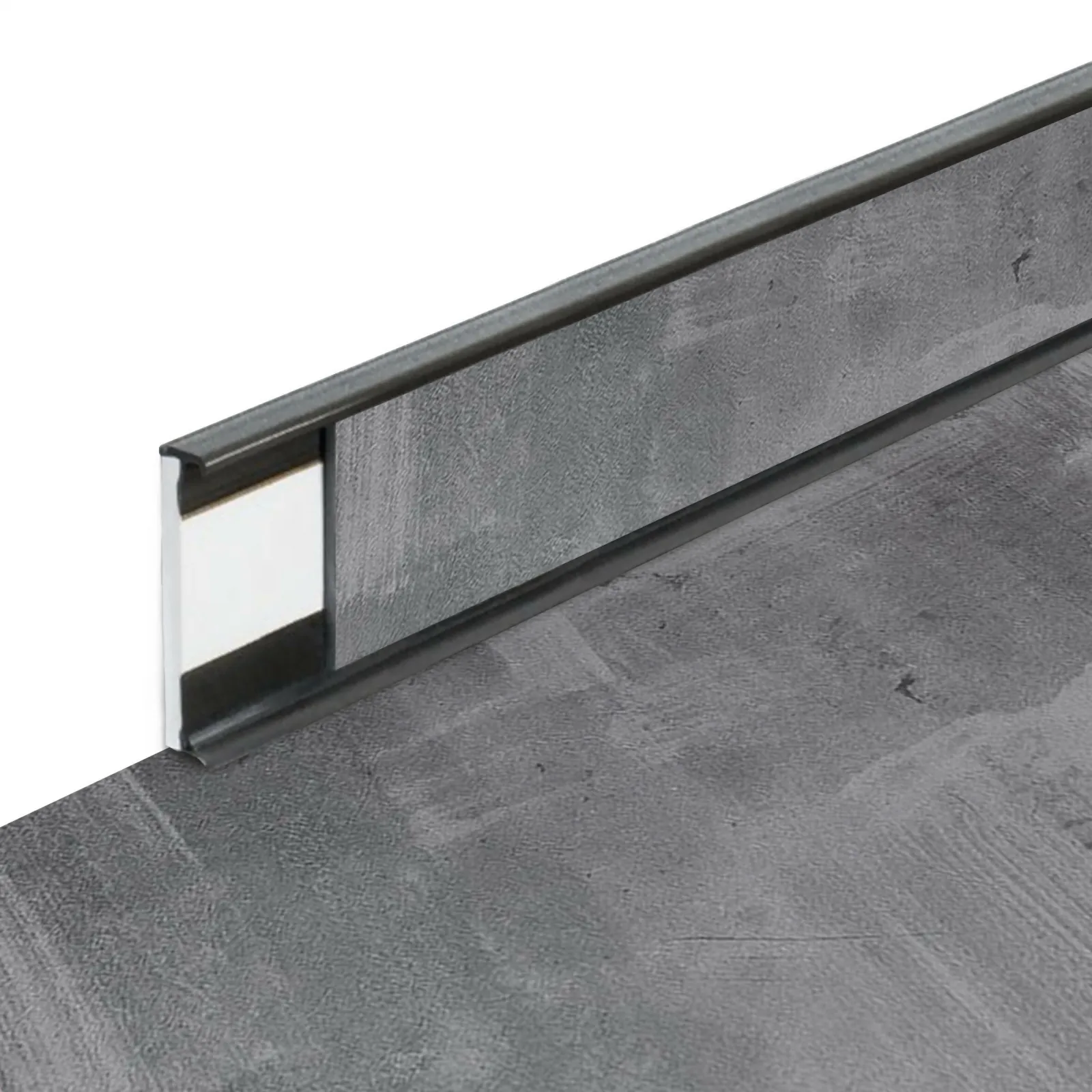 Plastová soklová podlahová lišta Fortelock Business Viken Ghost Buster C004 Graphite - délka 200 cm, výška 5,8 cm, tloušťka 1,2 cm