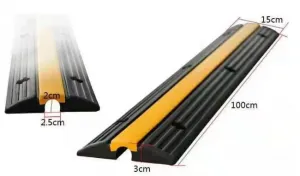 Černo-žlutý gumový kabelový most - délka 100 cm, šířka 15 cm, výška 3 cm