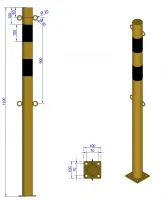 Černo-žlutý ocelový sloupek s oky - průměr 6 cm, výška 110 cm