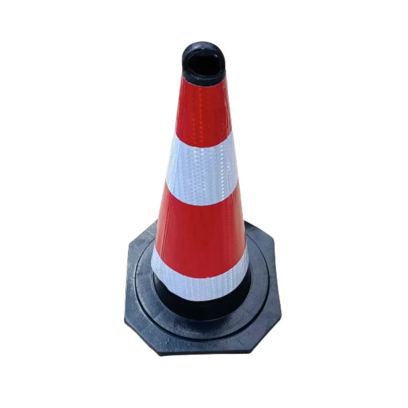 Bílo-červený plastový reflexní dopravní kužel s gumovým podstavcem - šířka 40 cm, výška 71 cm