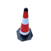 Bílo-červený plastový reflexní dopravní kužel s gumovým podstavcem - šířka 44 cm, výška 77 cm