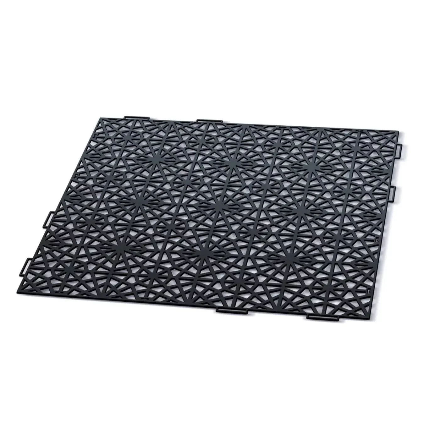 Černá plastová děrovaná terasová dlažba - délka 39,7 cm, šířka 39,7 cm, výška 1 cm