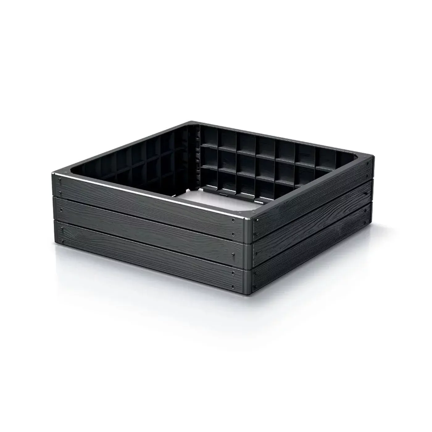 Černý plastový vyvýšený stohovatelný záhon GH14 - délka 75,6 cm, šířka 75,6 cm, výška 25 cm