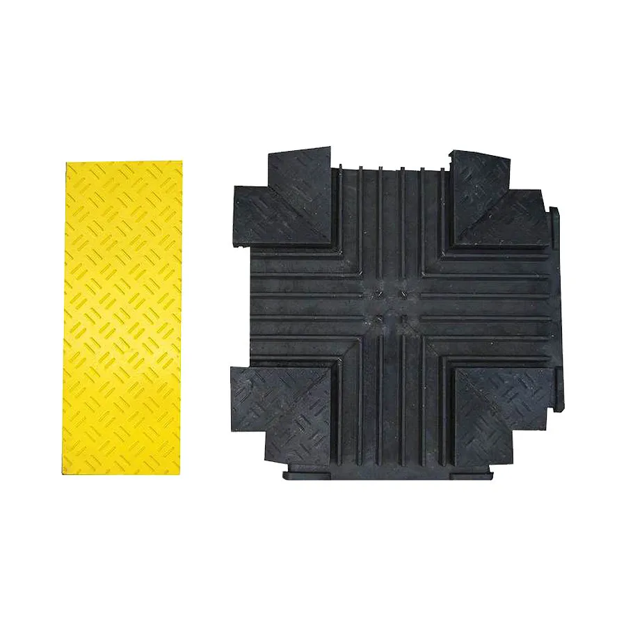 Černo-žlutý plastový kabelový most "křižovatka" (4x35x35, 1x35x40) FLOMA CPR27 - délka 80 cm, šířka 80 cm, výška 6 cm