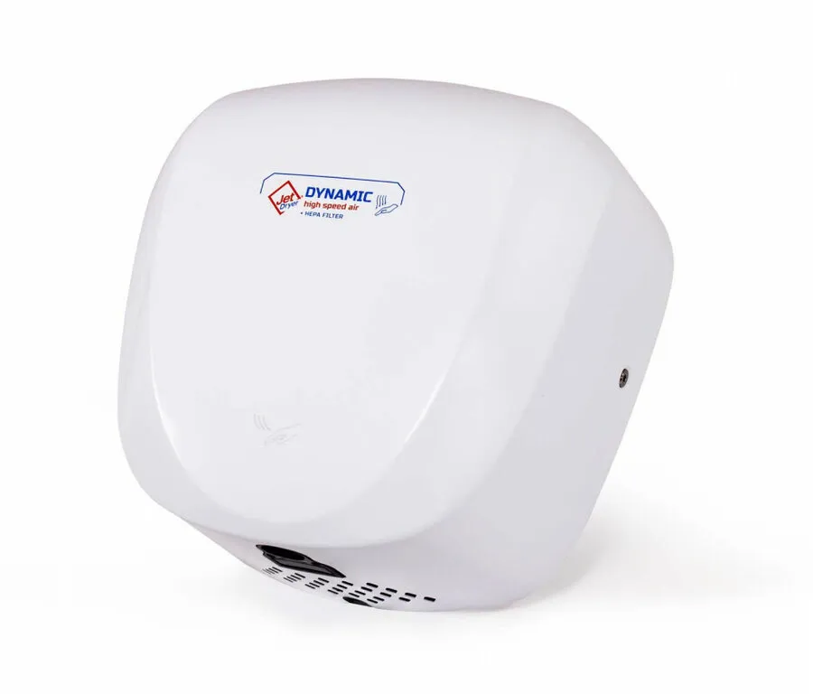 Bílý kovový bezdotykový horkovzdušný vysoušeč rukou Jet Dryer DYNAMIC