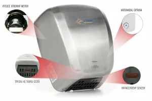 Bílý plastový bezdotykový horkovzdušný vysoušeč rukou Jet Dryer STORM