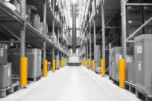 Žlutá ochrana regálů pro stojiny regálů 75-110 / 50-80 mm Rack Bull XL - výška 60 cm