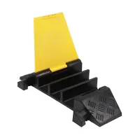 Černo-žlutý gumový rohový kabelový most (3x55x65) s víkem "levá zatáčka" FLOMA CPR63 - délka 30 cm, šířka 50 cm, výška 7 cm