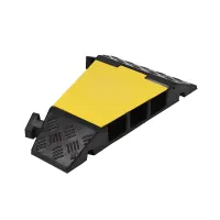 Černo-žlutý gumový rohový kabelový most (3x55x65) s víkem "levá zatáčka" FLOMA CPR63 - délka 30 cm, šířka 50 cm, výška 7 cm