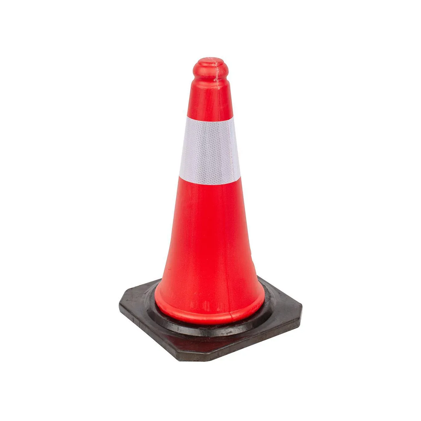 Červeno-bílý plastový (PE) reflexní kužel s podstavcem FLOMA CF27 - délka 28 cm, šířka 28 cm, výška 50 cm