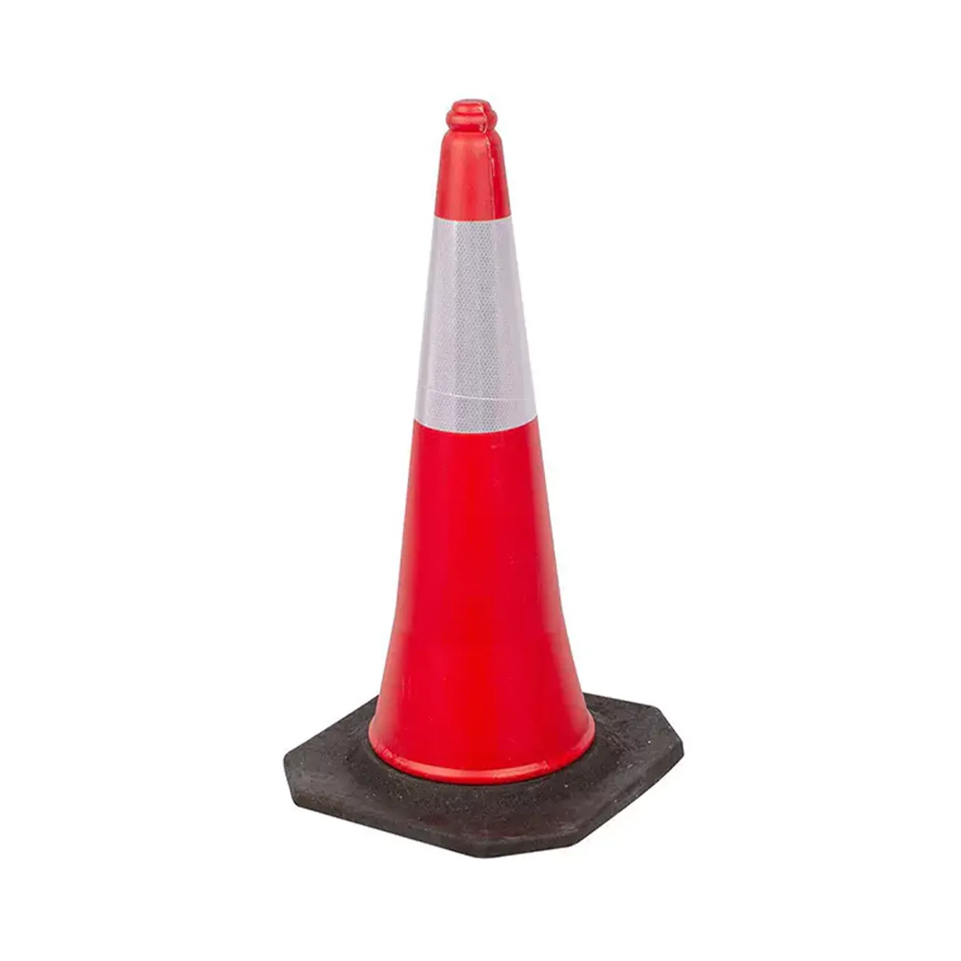 Červeno-bílý plastový (PE) reflexní kužel s podstavcem FLOMA CF27 - délka 48 cm, šířka 48 cm, výška 100 cm