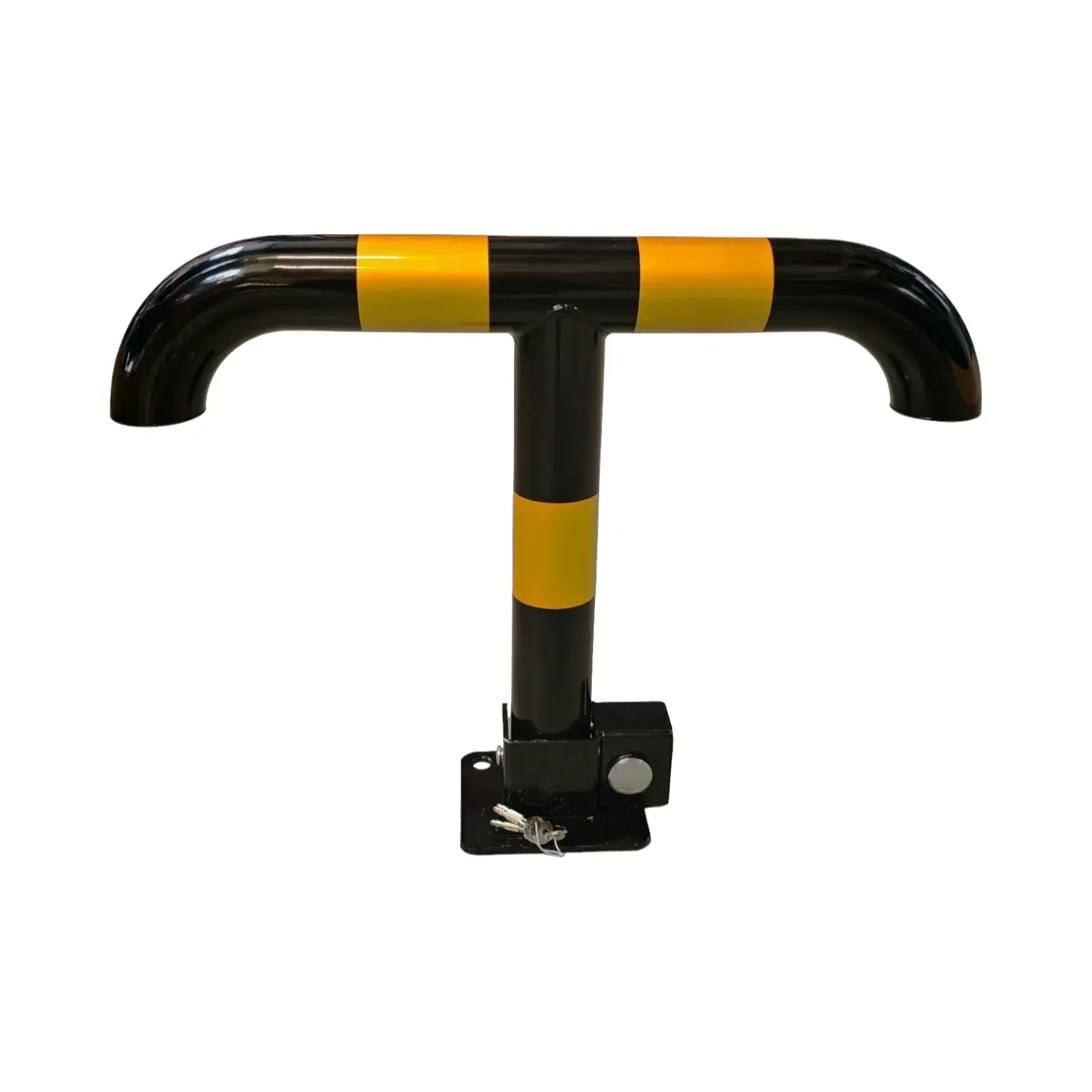 Černo-žlutá ocelová sklopná parkovací zábrana FLOMA PB20 - délka 55 cm, výška 40 cm, tloušťka 7 cm